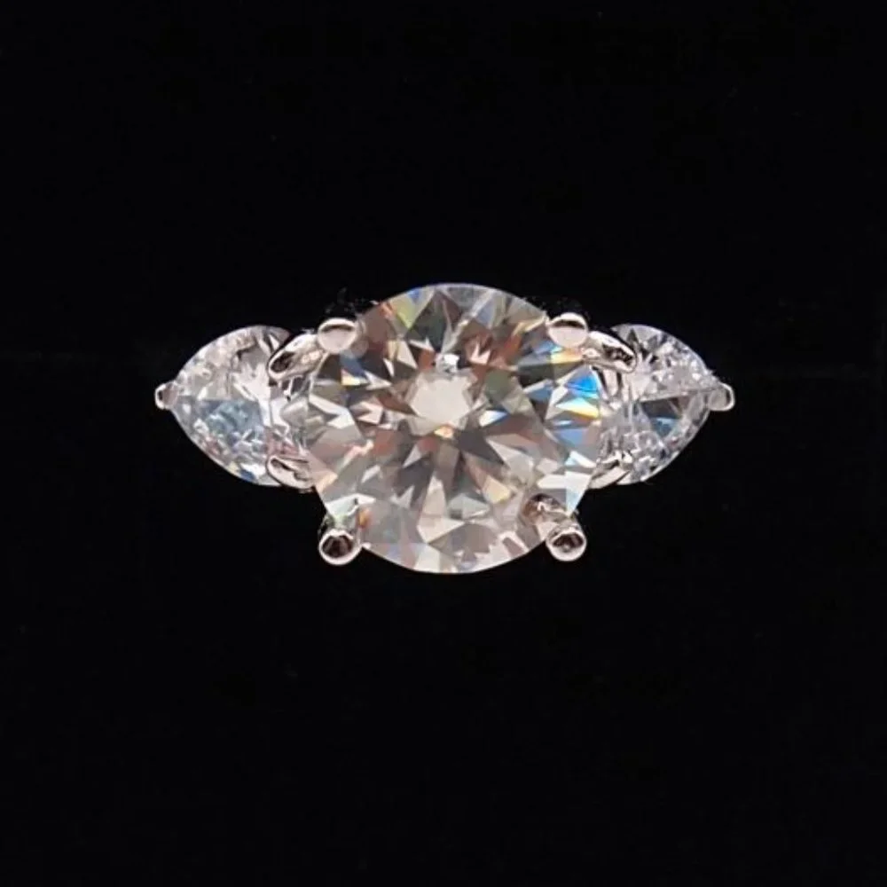 Awesome 3 Stone GRA Certified 2.80ctw Diamond Ring. Side Stones Cut As Heart's